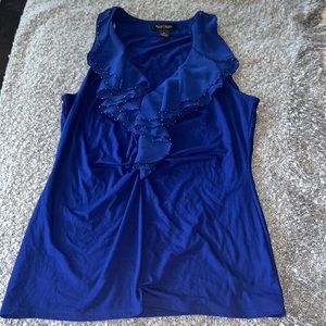 WHBM blue tank w ruffles size L